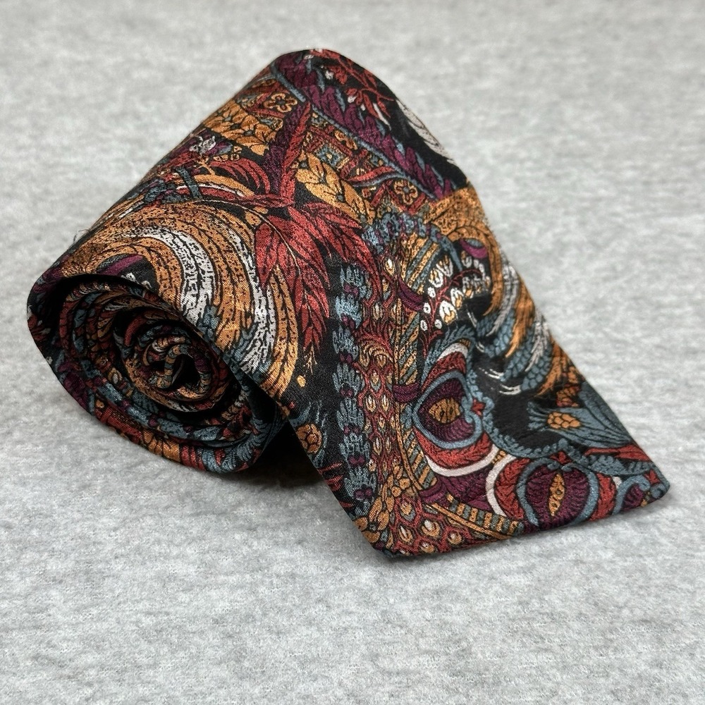 Vintage Rick Bennett Tie 100%‎ Silk Orange Abstract Floral Tropical Pattern USA
